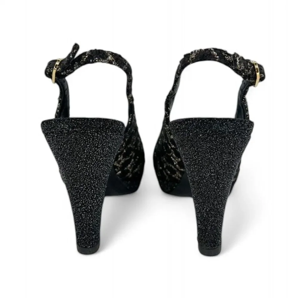 Authentic CHANEL Black CC Logo Cap Toe Block Heel Slingback Sandals Size…